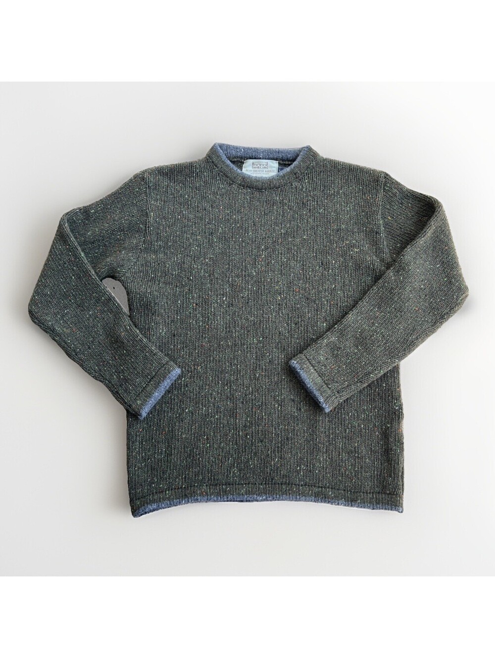 Aran Sweater Market Wool Cashmere Sweater Mens L Olive Green Speck Donegal